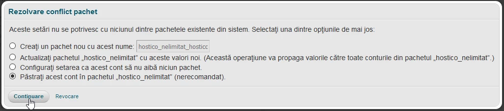 Rezolvare conflict pachet pastrare